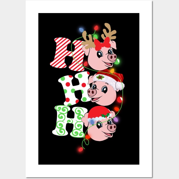 Ho Ho Ho Funny Christmas For Pig Lovers Wall Art by wheeleripjm